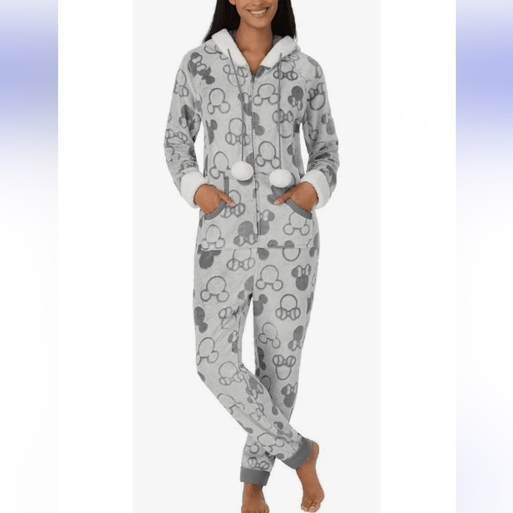 NWT Disney Midweight Women's Hooded Mickie & Minnie Onesie Lounge/Pajama M